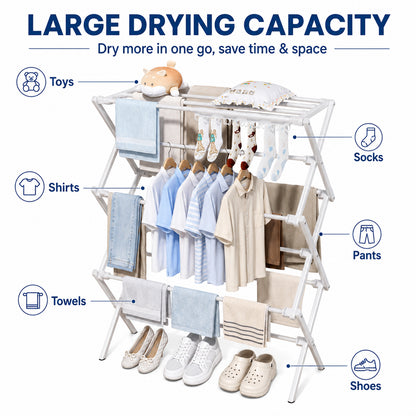 Enogets Expandable Clothes Drying Rack, Foldable & Collapsible Steel Laundry Drying Racks, White