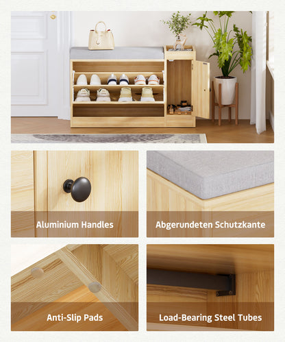Enogets 2 in 1 Shoe Bench with 2 Flip Drawers, Modern Entryway Shoes Cabinet with Padded Seat Cushion, Wooden Shoe Storage for Entryway, Bedroom and Apartment, 31.5"