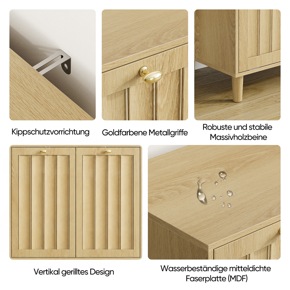 Enogets Laundry basket for bathroom cabinet with removable inner basket 6OL capacity. natural color