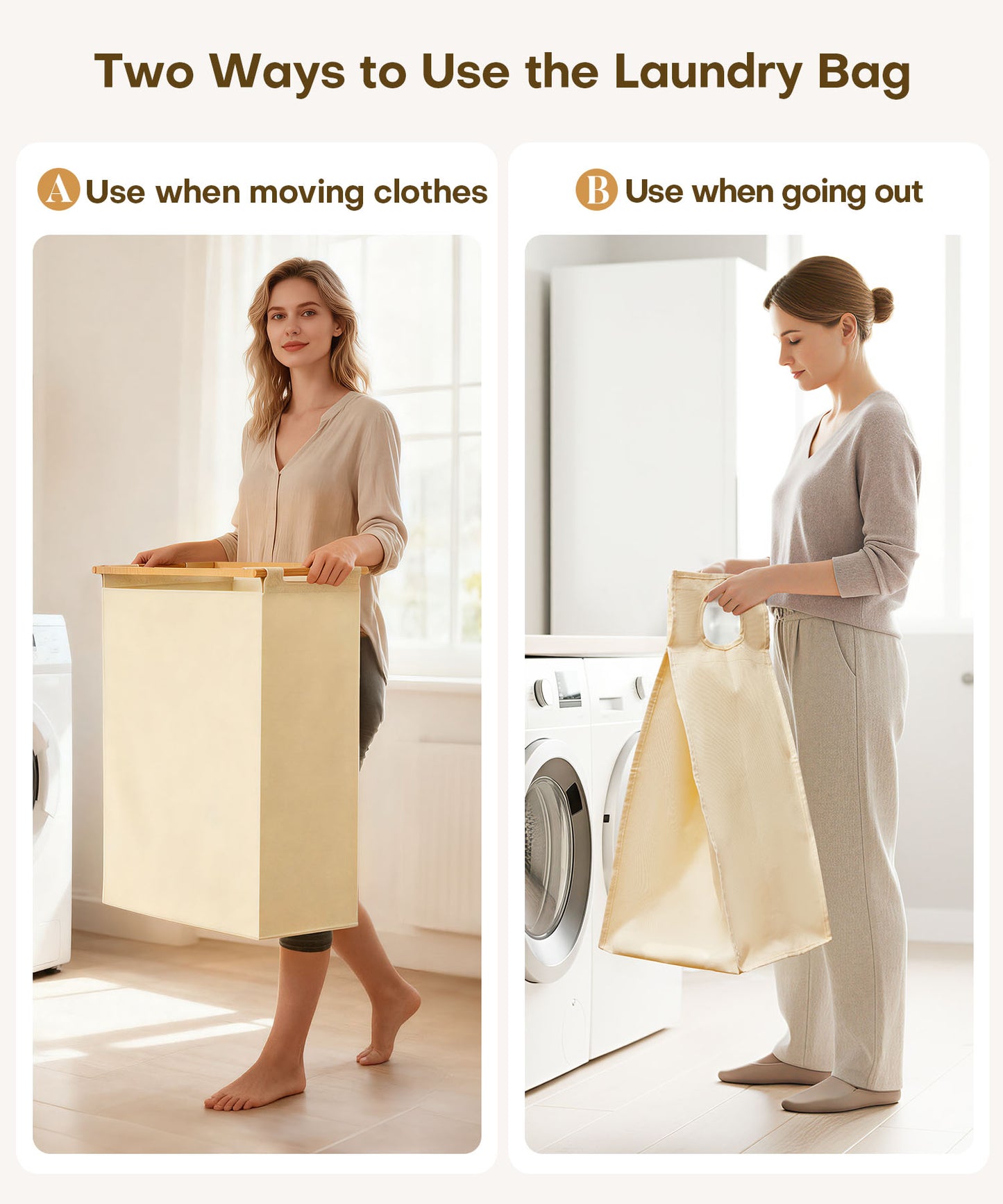 Enogets Bamboo Laundry Hamper, 140L Large Clothes with Removable Bags & Sorter, 4 Section Organizer