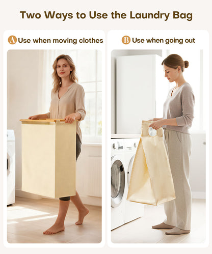 Enogets Bamboo Laundry Hamper, 140L Large Clothes with Removable Bags & Sorter, 4 Section Organizer