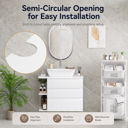 Enogets Wall Mounted Bathroom Vanity, White Floating Cabinet with 3 Drawers and Open Storage, Sink Not Included