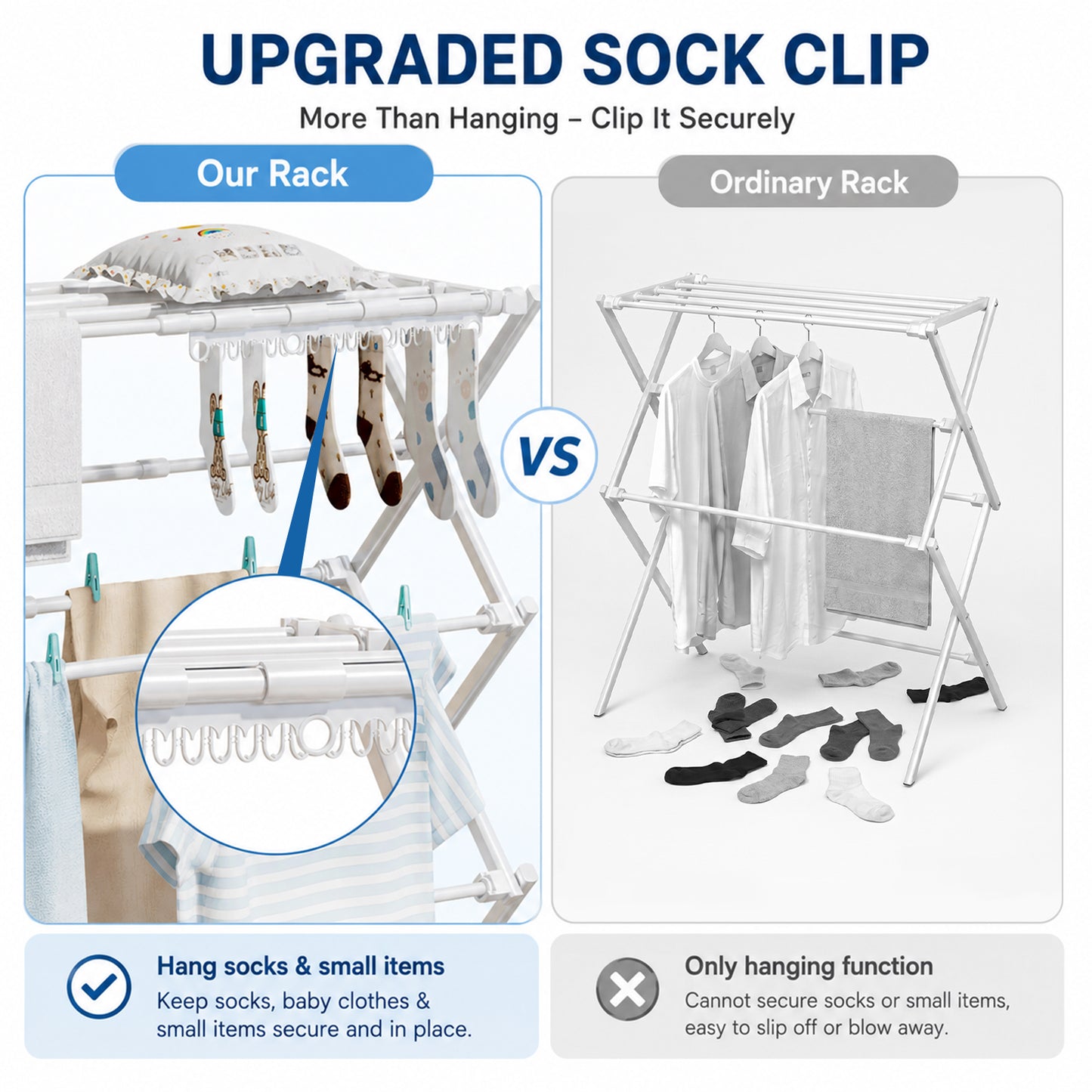 Enogets Expandable Clothes Drying Rack, Foldable & Collapsible Steel Laundry Drying Racks, White