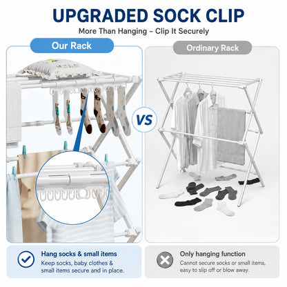 Enogets Expandable Clothes Drying Rack, Foldable & Collapsible Steel Laundry Drying Racks, White
