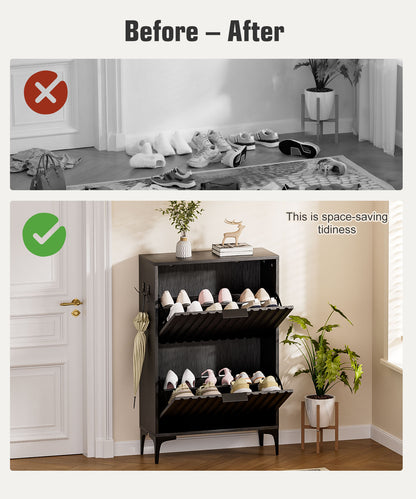Enogets Shoe Cabinet with 2 Flip Drawers, Freestanding Hidden Storage, Entryway Hallway Organizer