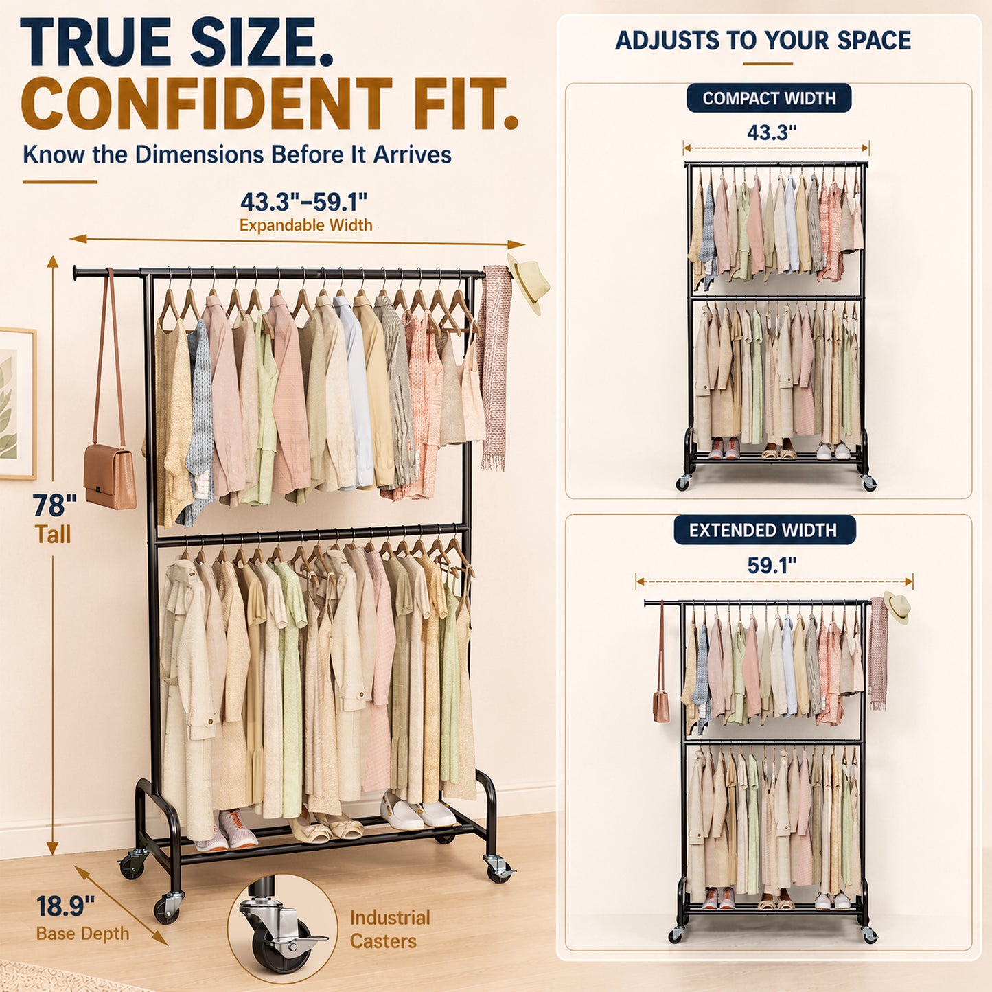 Enogets Heavy Duty Rolling Clothes Rack, double Layers with 450 lbs Capacity, Commercial Grade Garment Rack with Wheels, Black