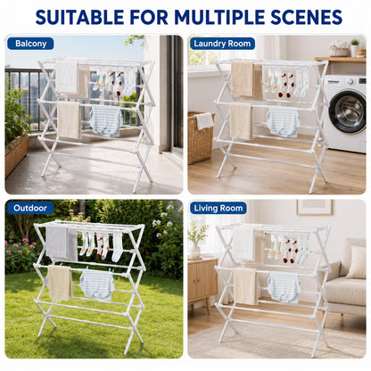 Enogets Expandable Clothes Drying Rack, Foldable & Collapsible Steel Laundry Drying Racks, White