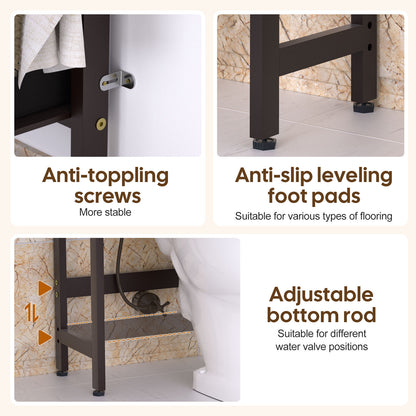 Enogets Over the Toilet Storage, Bamboo Bathroom Shelf Organizer with 2 Baskets & 4 Hooks, 4-Tier Space Saver