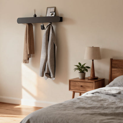 Enogets Wall Mount Coat Rack, 6 Hidden Hooks & Storage Organizer for Entryway, Living Room, Bedroom (Black)