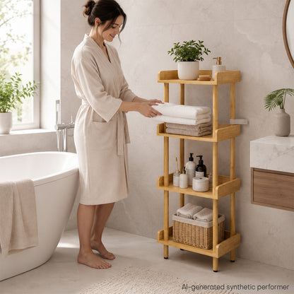 Enogets Bamboo 4-Tier Shelf with Tool-Free Assembly, Bamboo Storage Shelving for Bathroom, Living Room, Kitchen