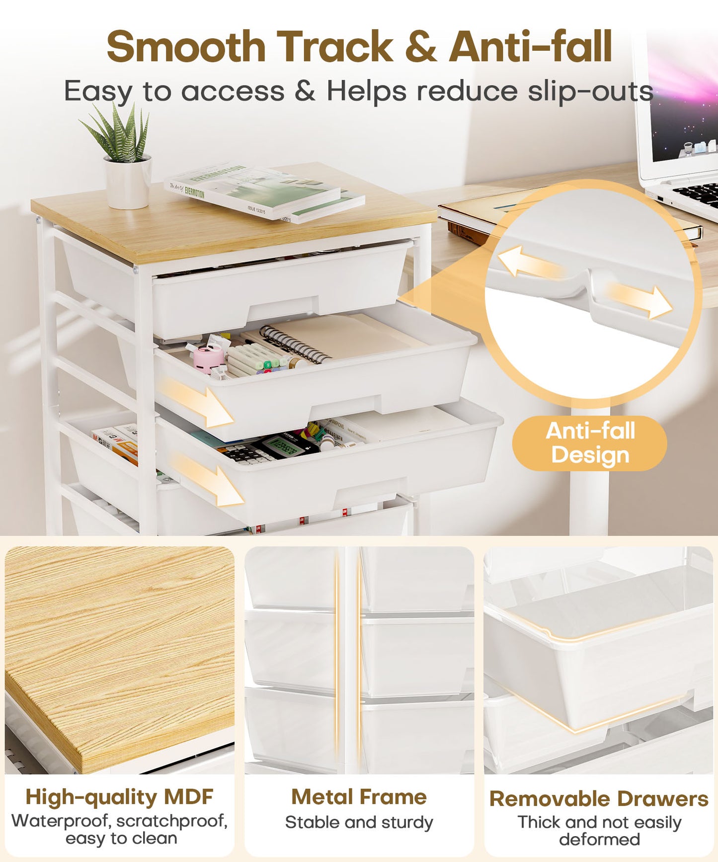 Enogets Rolling Utility Cart with 8 Drawers, Scrapbook Paper &tools Office School GarageOrganizer, White