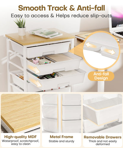 Enogets Rolling Utility Cart with 8 Drawers, Scrapbook Paper &tools Office School GarageOrganizer, White