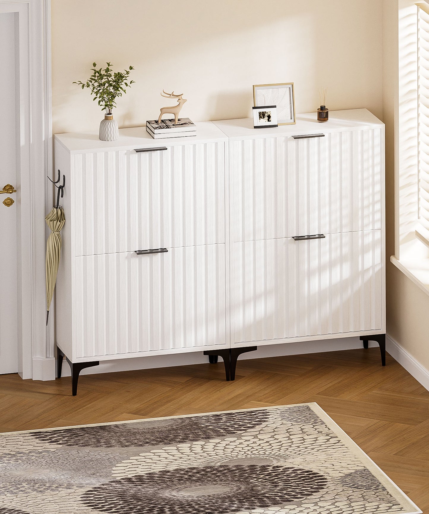 Enogets Shoe Cabinet with 2 Flip Drawers, Freestanding Hidden Storage, Entryway Hallway Organizer