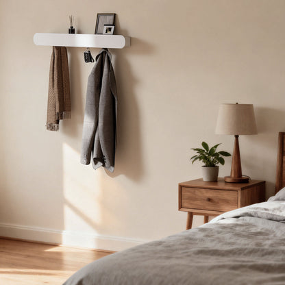 Enogets Wall Mount Coat Rack, 6 Hidden Hooks & Storage Organizer for Entryway, Living Room, Bedroom (Black)