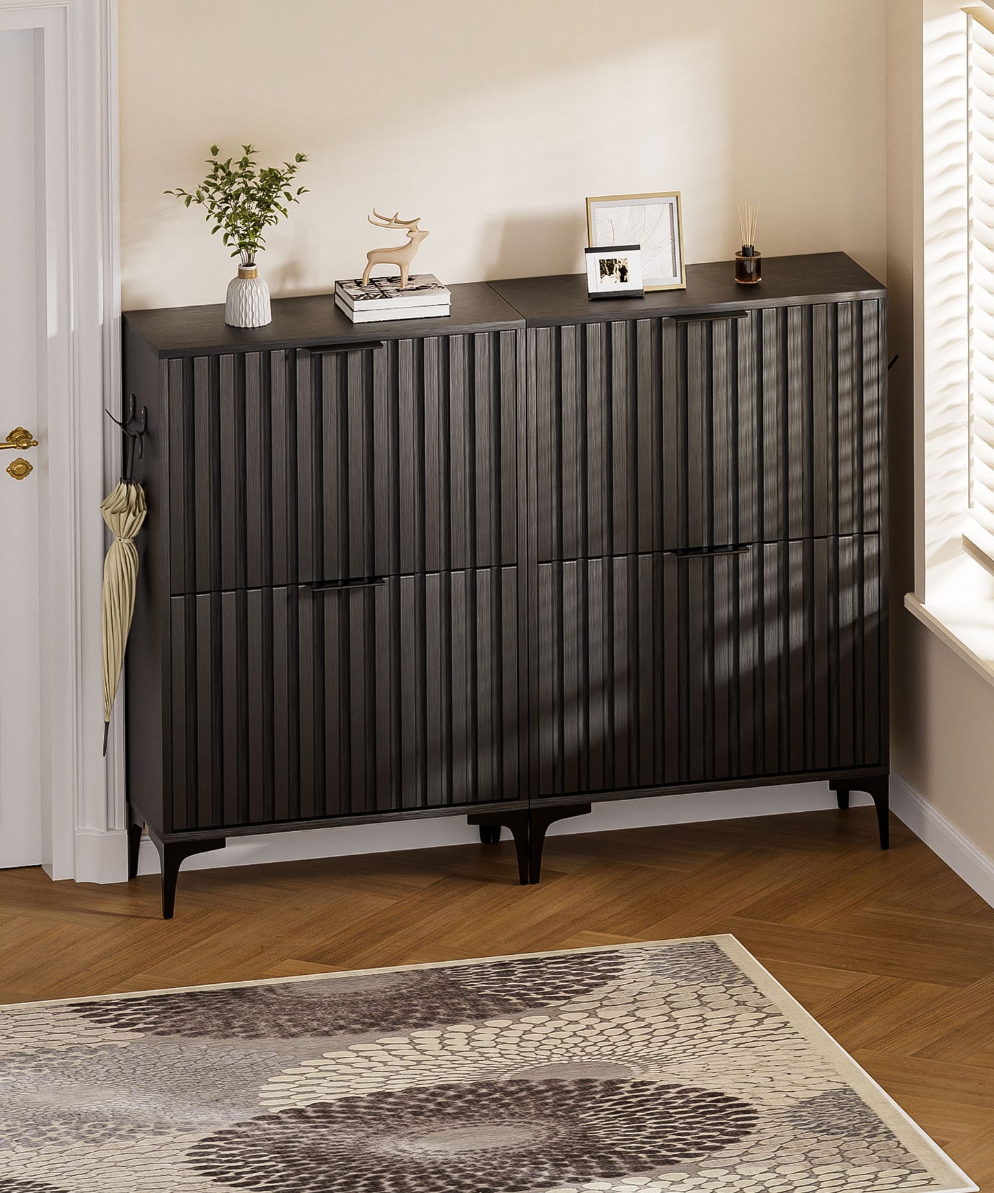 Enogets Shoe Cabinet with 2 Flip Drawers, Freestanding Hidden Storage, Entryway Hallway Organizer