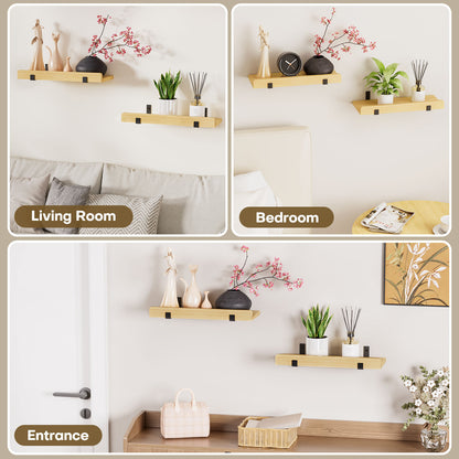 Floating Wall Shelf Set of 2, 40 cm Rectangular Wall Mounted Shelves for Bathroom, Kitchen, Living Room Storage
