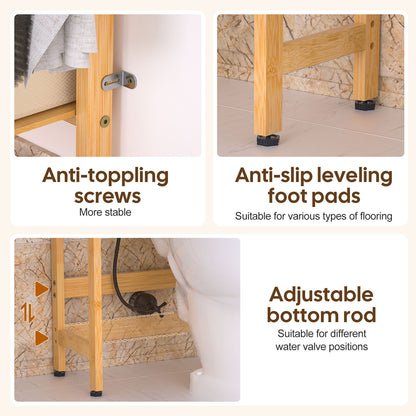 Enogets Over the Toilet Storage, Bamboo Bathroom Shelf Organizer with 2 Baskets & 4 Hooks, 4-Tier Space Saver