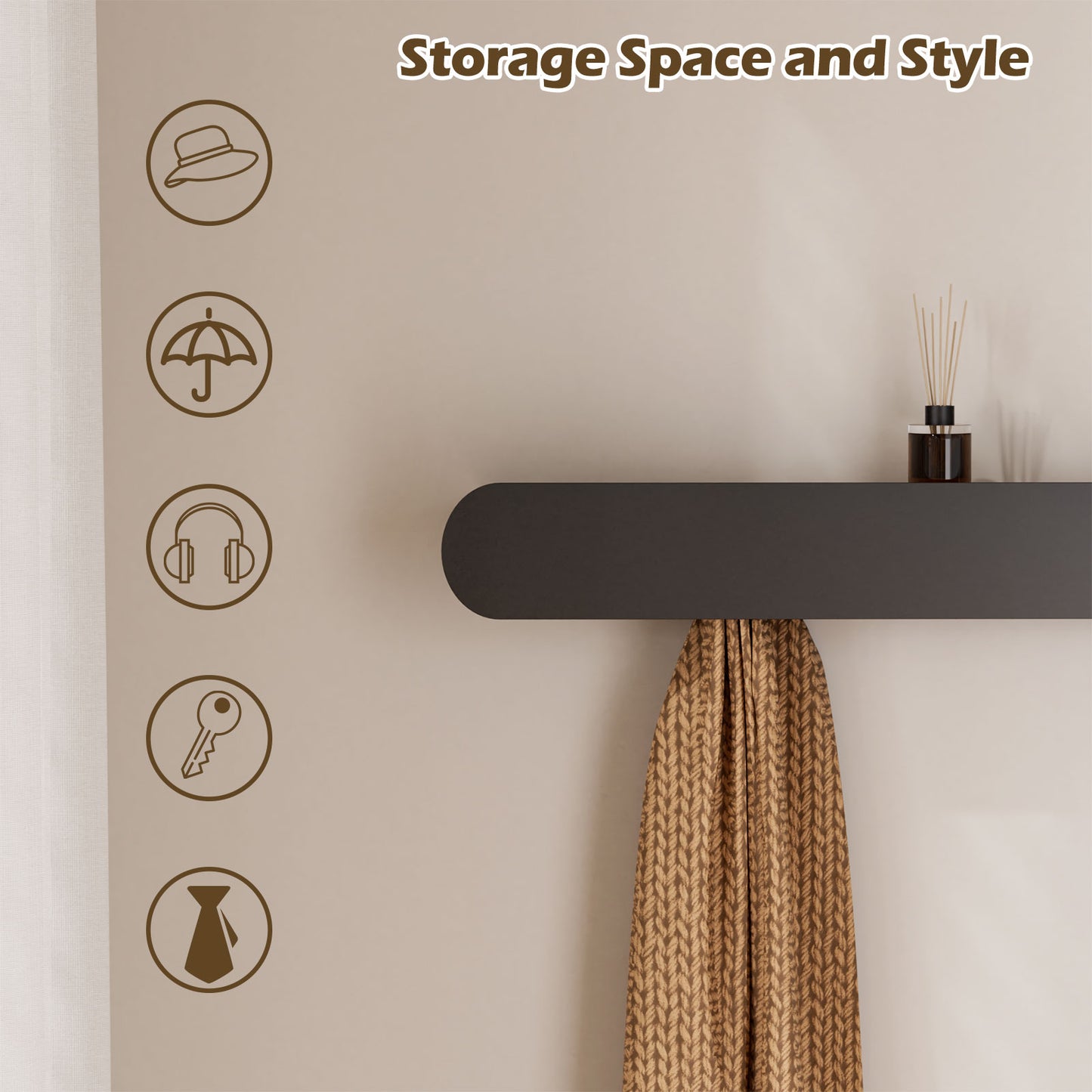 Enogets Wall Mount Coat Rack, 6 Hidden Hooks & Storage Organizer for Entryway, Living Room, Bedroom (Black)