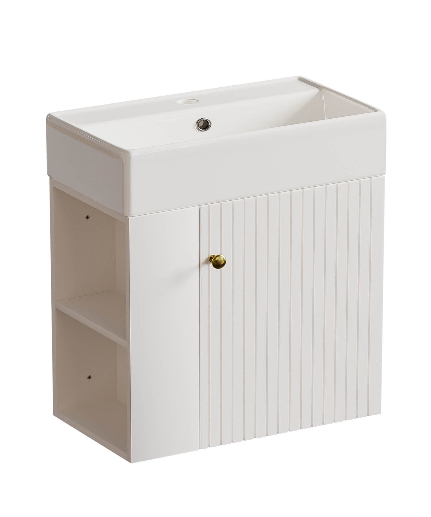 Enogets Bathroom Vanity Wall-Mounted with Ceramic Sink, Single Door Storage Cabinet, Space Saving Design for Small Bathroom