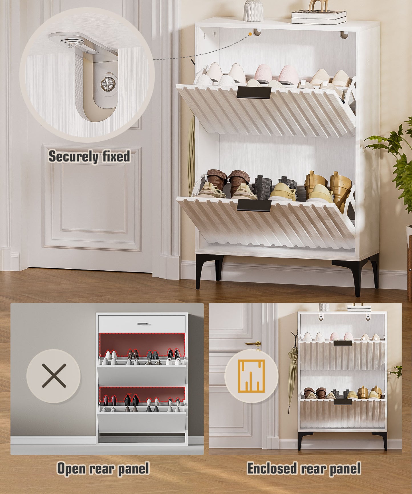 Enogets Shoe Cabinet with 2 Flip Drawers, Freestanding Hidden Storage, Entryway Hallway Organizer