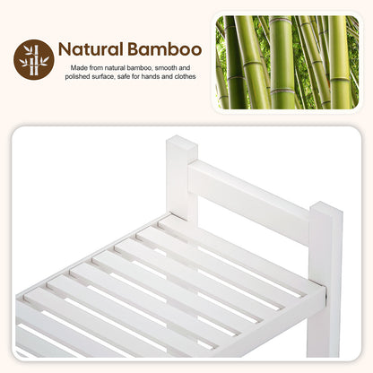 Enogets Over the Toilet Storage, Bamboo Bathroom Shelf Organizer with 2 Baskets & 4 Hooks, 4-Tier Space Saver