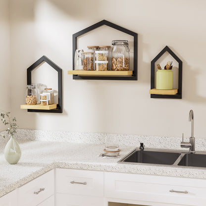 Engoets Floating Wall Shelf 3er-Set, Triangular Design for Wall Mounting Storage for Living Room, Kitchen & Hallway