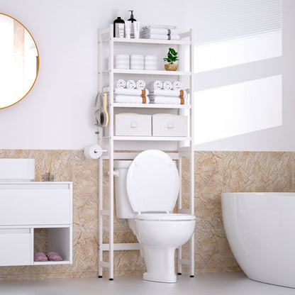 Enogets Over the Toilet Storage, Bamboo Bathroom Shelf Organizer with 2 Baskets & 4 Hooks, 4-Tier Space Saver