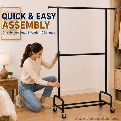 Enogets Heavy Duty Rolling Clothes Rack, double Layers with 450 lbs Capacity, Commercial Grade Garment Rack with Wheels, Black
