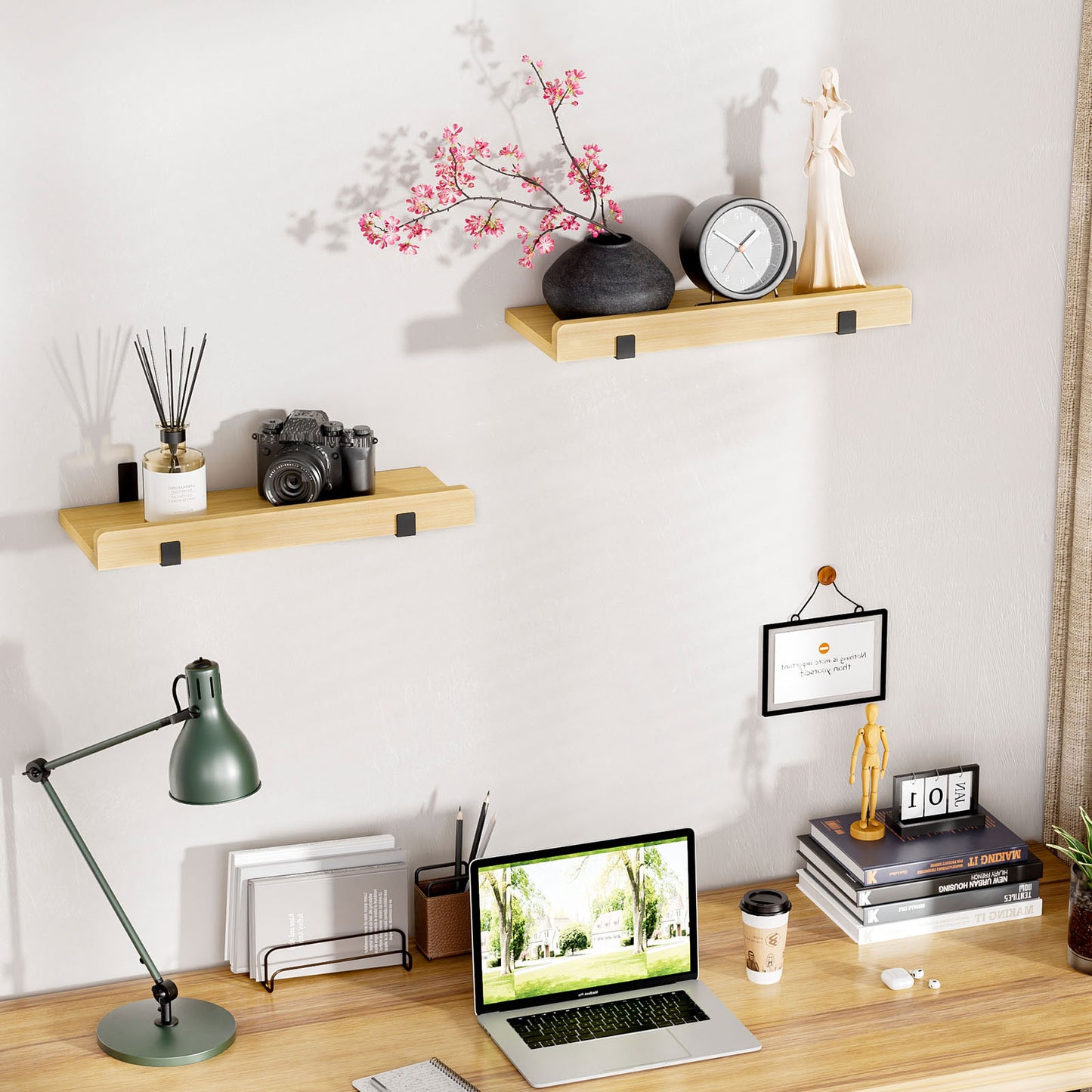 Floating Wall Shelf Set of 2, 40 cm Rectangular Wall Mounted Shelves for Bathroom, Kitchen, Living Room Storage