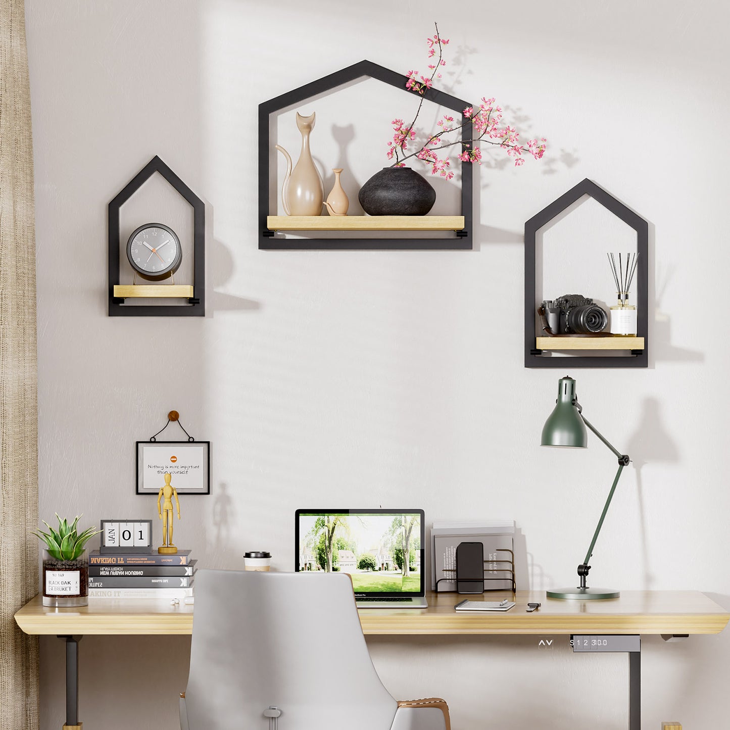 Engoets Floating Wall Shelf 3er-Set, Triangular Design for Wall Mounting Storage for Living Room, Kitchen & Hallway