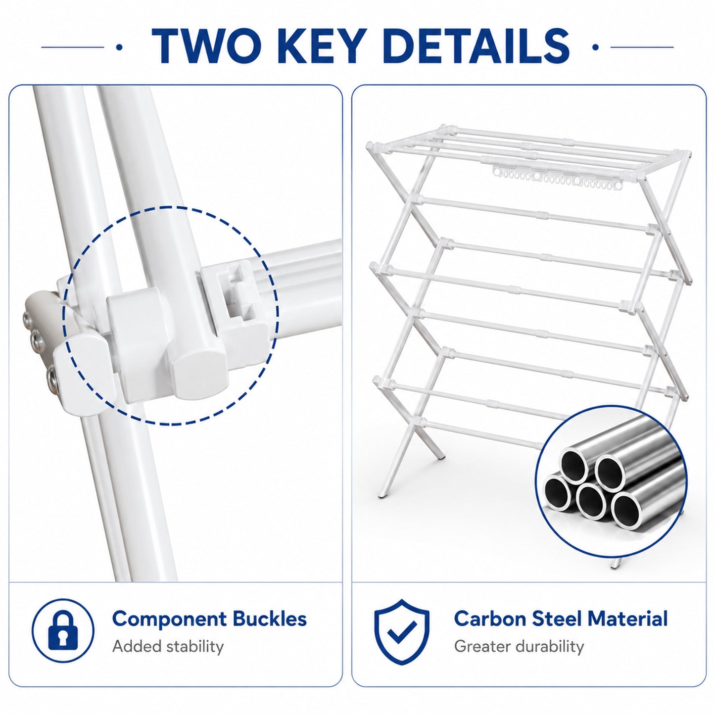 Enogets Expandable Clothes Drying Rack, Foldable & Collapsible Steel Laundry Drying Racks, White