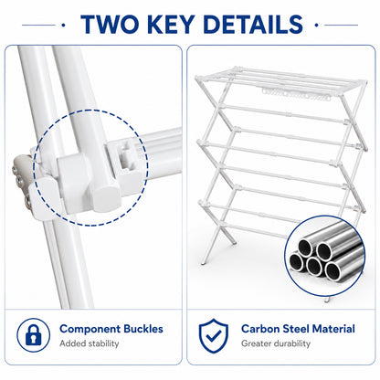 Enogets Expandable Clothes Drying Rack, Foldable & Collapsible Steel Laundry Drying Racks, White