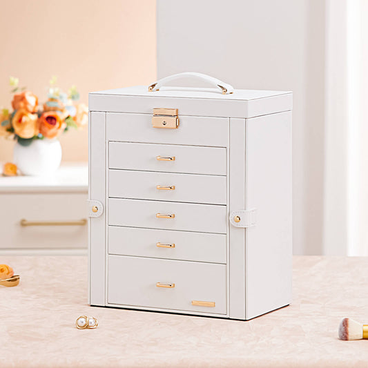 Enogets Large Jewelry Box for Women, 6 Layers 5 Drawers Organizer with Mirror for Ring Earring Necklace